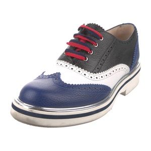 Pollini Italian Leather Colorblock Blue Oxfords